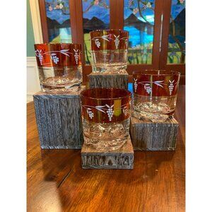 Vintage  Red Cranberry Low Ball Scotch Glasses.